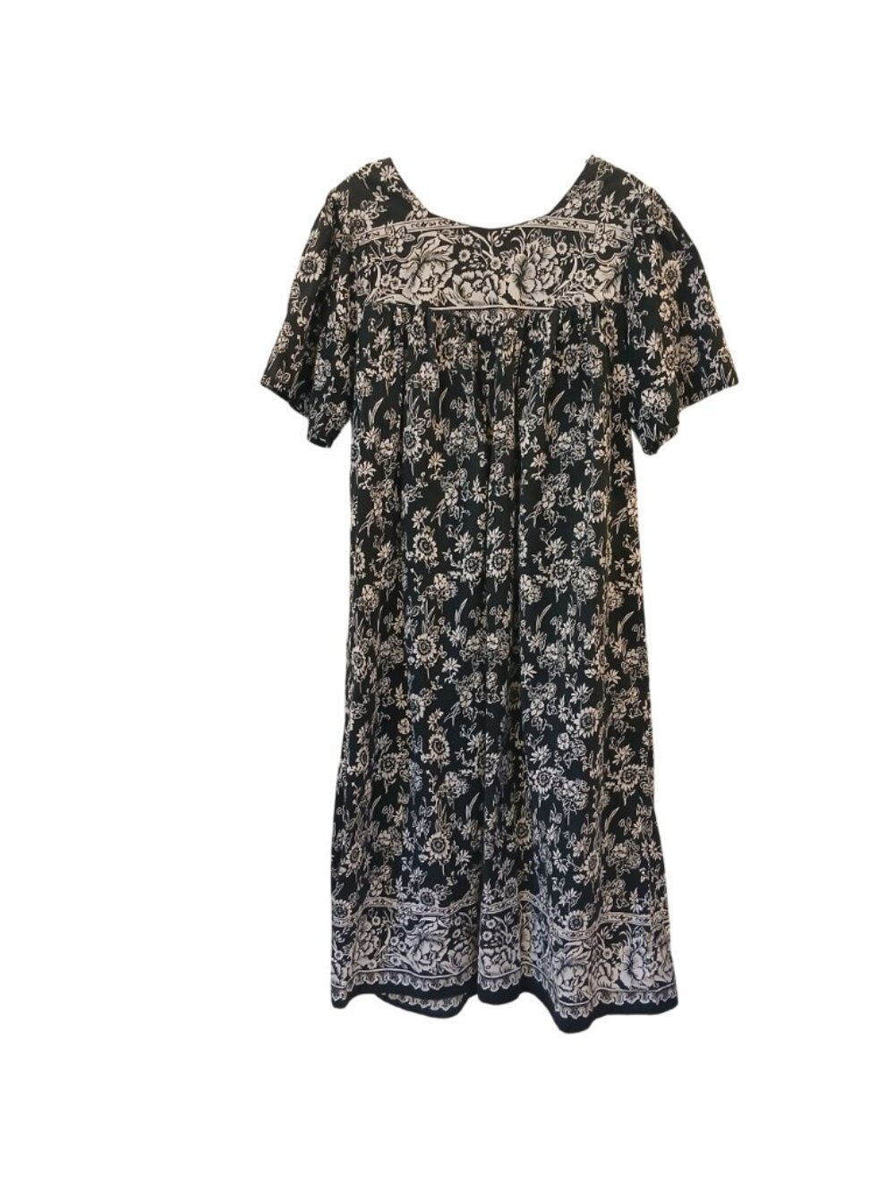 Phases Womens XL Floral Black & White Maxi Dress Casual Cotton Moomoo VTG #C-11 - Picture 6 of 7